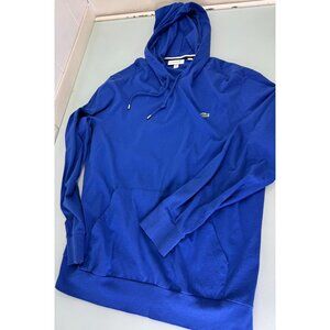 Lacoste Hoodie Mens XL Lightweight Hooded Shirt Long Sleeve Logo Pockets Blue